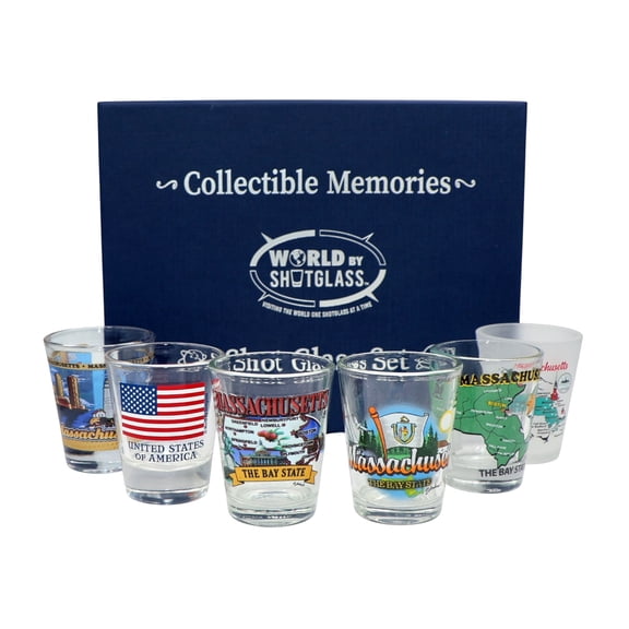 Massachusetts United States USA Souvenir Boxed Shot Glass Set (Set of 6)
