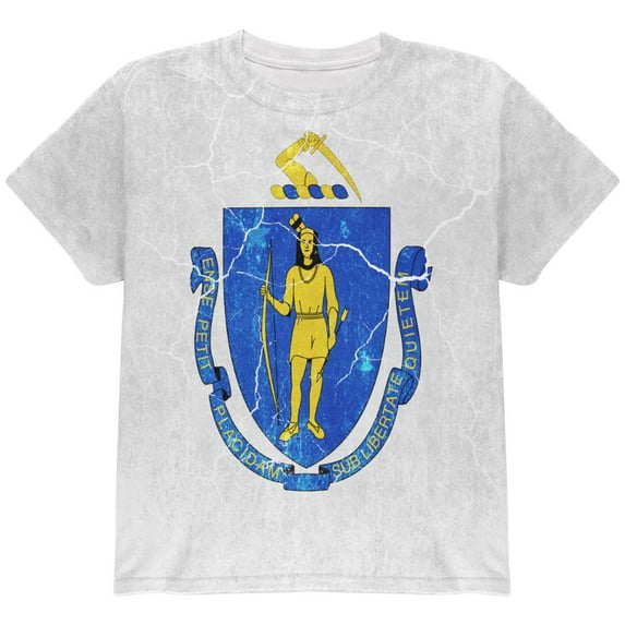 Massachusetts Vintage Distressed State Flag All Over Youth T Shirt Multi YSM