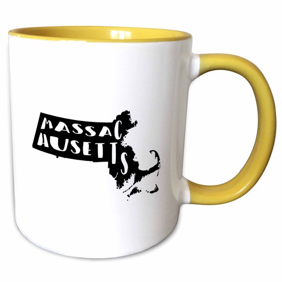 3drose, Massachusetts Written Inside the State. White Background., 11oz Two-tone Yellow Mug
