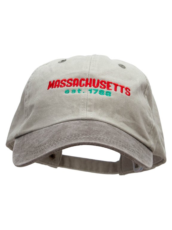 Massachusetts Year Established Embroidered Pigment Dyed Wash Cap - Beige Brown OSFM