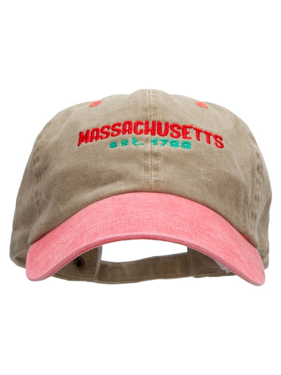 Massachusetts Year Established Embroidered Pigment Dyed Wash Cap - Khaki Red OSFM