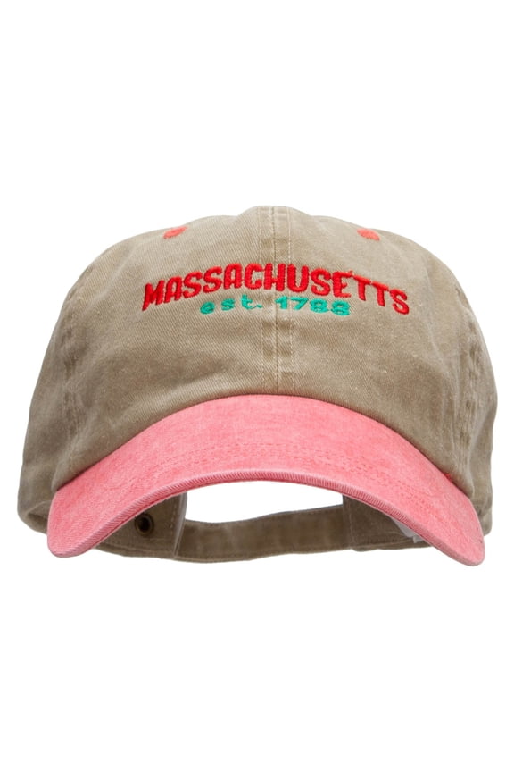 Massachusetts Year Established Embroidered Pigment Dyed Wash Cap - Khaki Red OSFM