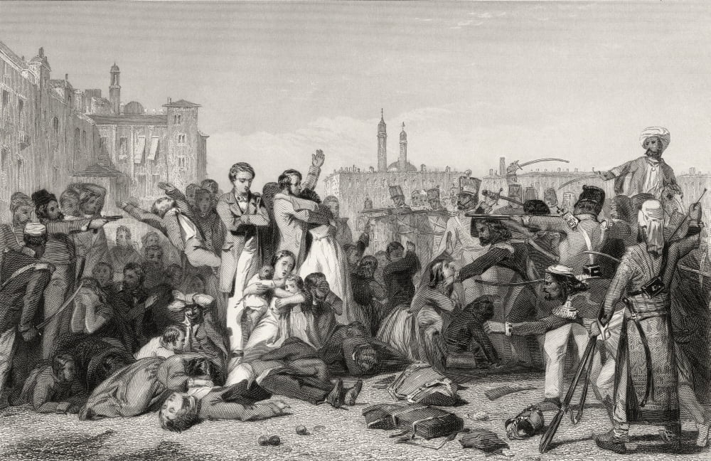 Massacre At Cawnpore 1857 From The History Of The Indian Mutiny Published 1858 Canvas Art - Ken Welsh Design Pics (18 x 11)