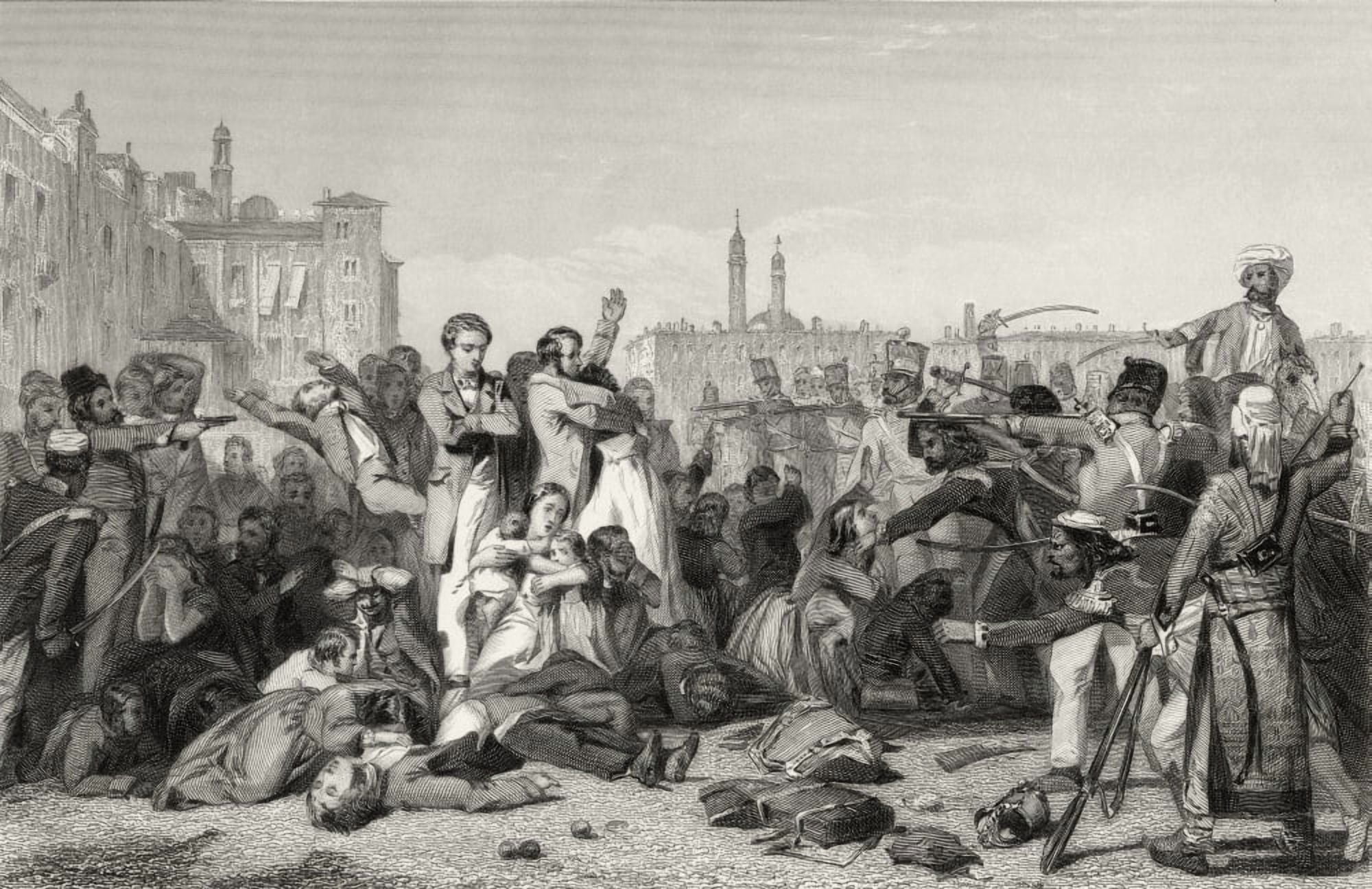 Massacre At Cawnpore 1857 From The History Of The Indian Mutiny Published 1858 Canvas Art - Ken Welsh Design Pics (36 x 22)