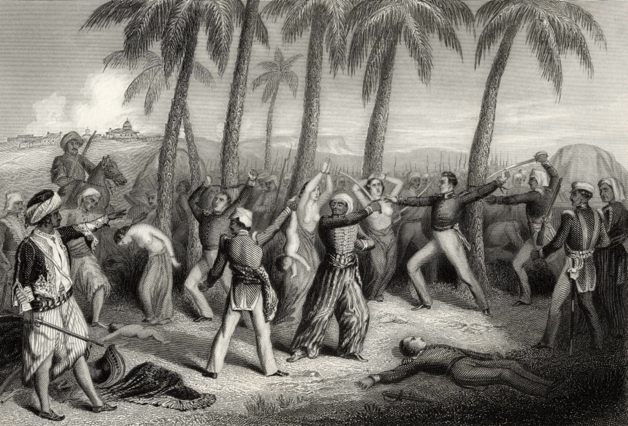 Massacre Of English Officers And Their Wives At Jhansi In 1857 From The History Of The Indian Mutiny Published 1858 Canvas Art - Ken Welsh Design Pics (17 x 12)