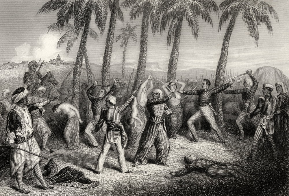 Massacre Of English Officers And Their Wives At Jhansi In 1857 From The History Of The Indian Mutiny Published 1858 Canvas Art - Ken Welsh  Design Pics (34 x 24)