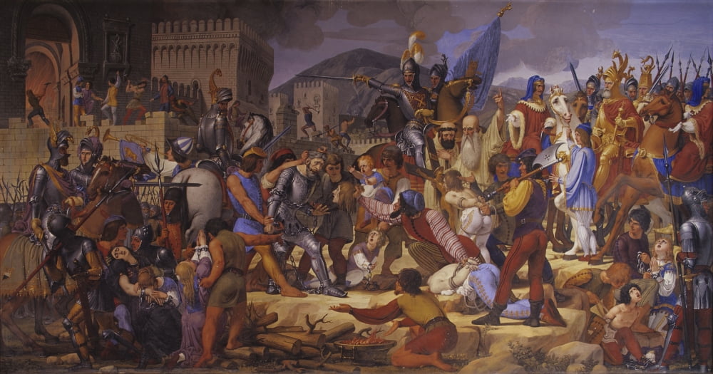 Massacre Of Alberico Da RomanoS Family Canvas Art - (36 x 24)