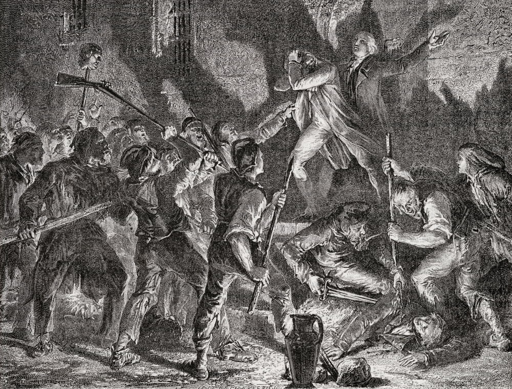 Massacre In The Prisons September 1792 Engraved By CMaurand After De La CharlerieFrom Histoire De La Revolution Francaise By Louis Blanc Canvas Art - Ken Welsh Design Pics (34 x 26)