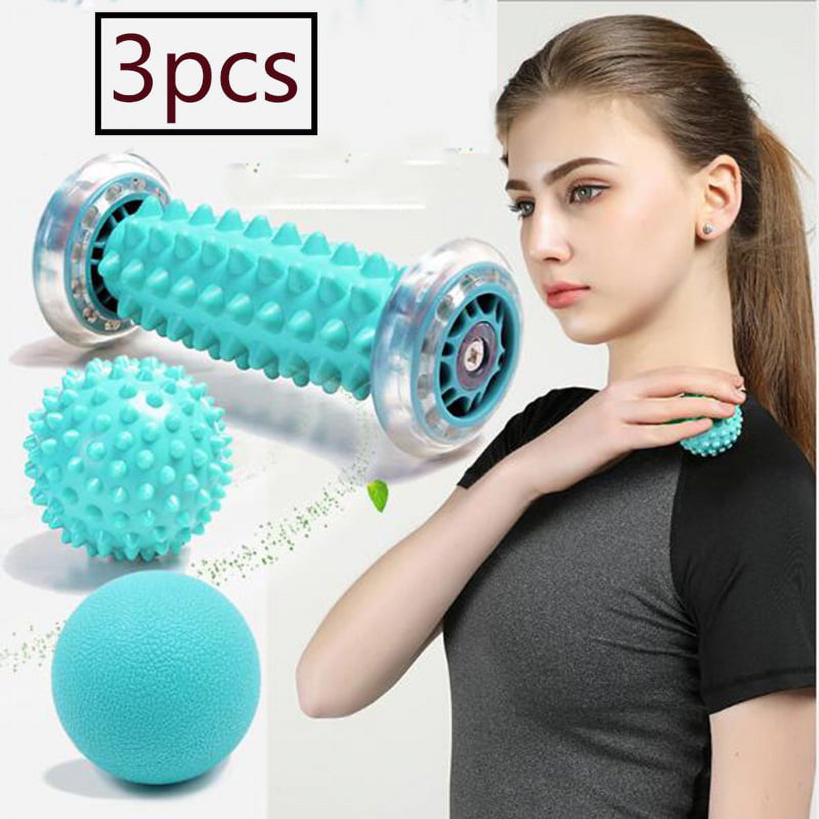 Massage Ball & Foot Roller 3in1 Set with Spiky Ball, Lacrosse Ball