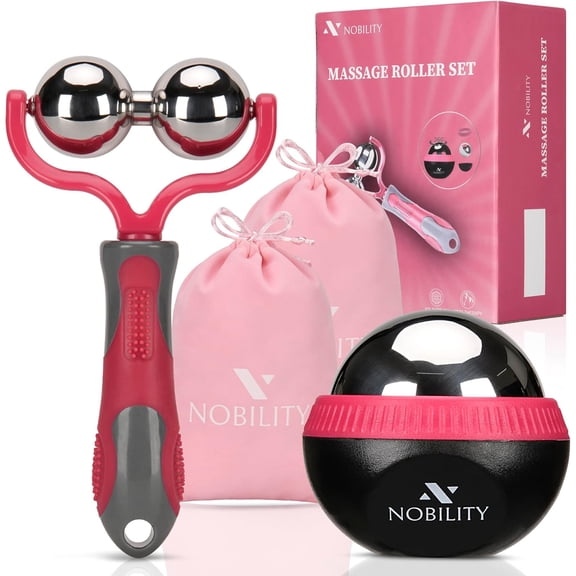 Massage Ball Roller Ice Cold and Hot for Deep Tissue and Sore Muscle Relief of Stiffness and Stress Body Neck Back Foot Plantar Double Pink