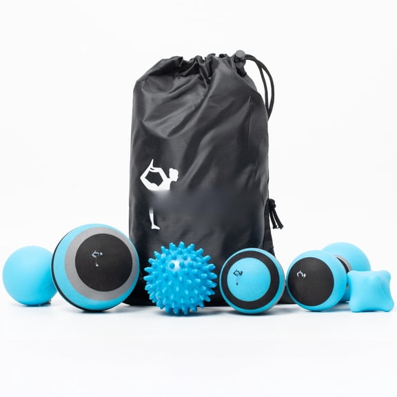 Massage Ball Set For Myofascial Trigger Point Release & Deep Tissue - Of 6 Large Foam/small Foam/lacrosse/peanut/spiky/hand Exercise (blue)
