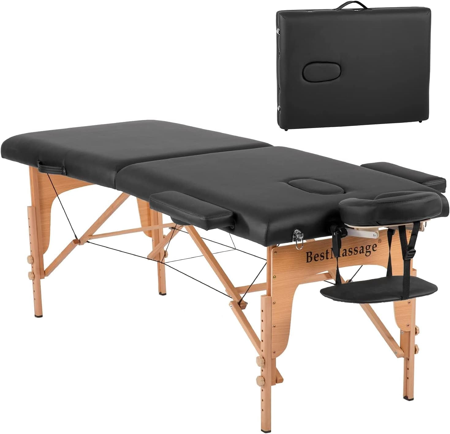 Massage Bed Portable Massage Table 28 inch Wide Lash Bed Height Adjustable PU Leather 2 Folding with Oxford Bag for Spa Footmassage Facial CareSpa Tattoo