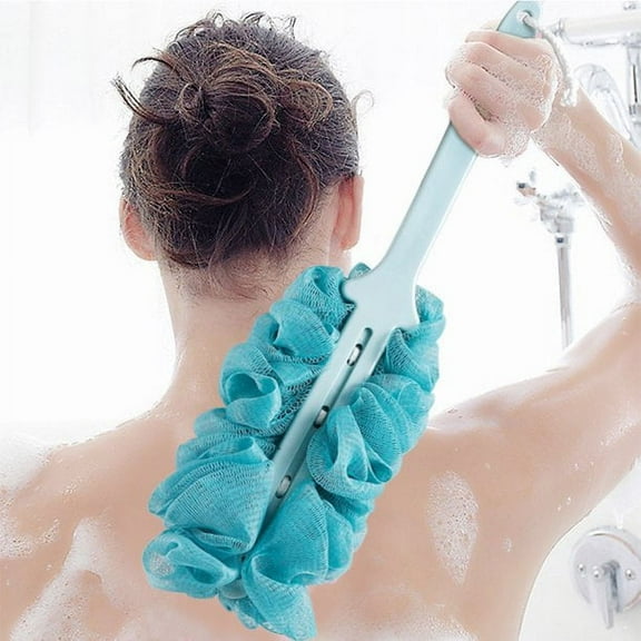 Massage Brushes Long Handle Hanging Soft Mesh Back Body Bath Shower Scrubber Brush Sponge For Bathroom Shower Brush Blue