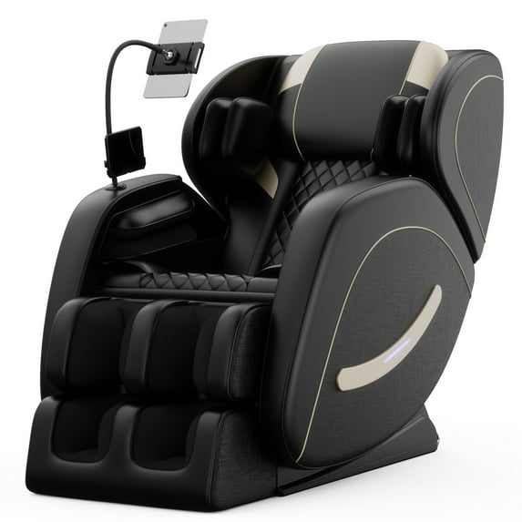 Massage Chair Full Body, PU Leather Zero Gravity Massage Chair with Bluetooth Speaker, Airbags and Flat Bracket, Real Relax Massage Chair for Home, Office, Black
