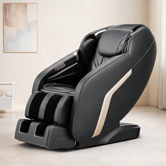 Massage Chair, Full Body Shiatsu, Jet Black PU Leather, Zero Gravity Recliner with Heat, Bluetooth Foot Roller