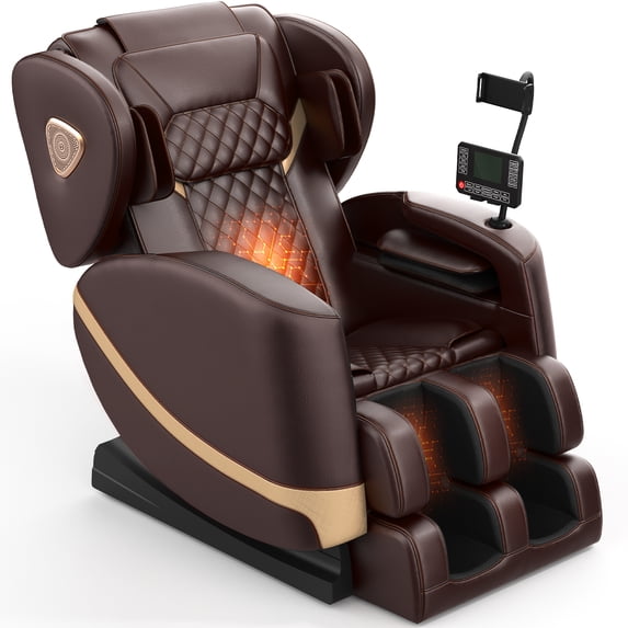 Znines Zero Gravity Full Body Massage Chair Recliner with 10 Rollers, Heat Therapy & Foot Rollers and Bluetooth, Touch Screen for Home Office, Brown