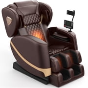 Znines Zero Gravity Full Body Massage Chair Recliner with 10 Rollers, Heat Therapy & Foot Rollers and Bluetooth, Touch Screen for Home Office, Brown