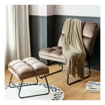 Massage Chair with Ottoman & Remote, Velvet Accent Sofa Chair - Brown/Gray, 330lbs Capacity, Living Room, Bedroom, 5 Modes, Vibration, Heat, Side Pocket