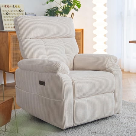 Massage Chair Recliner with Heat,Manual Recliner Chair for Adults,Lazy Boy Recliner Chair with Cup Holder,2 Pockets,Adjustable Backrest,Footrest,Oversized,Heavy Duty (White)