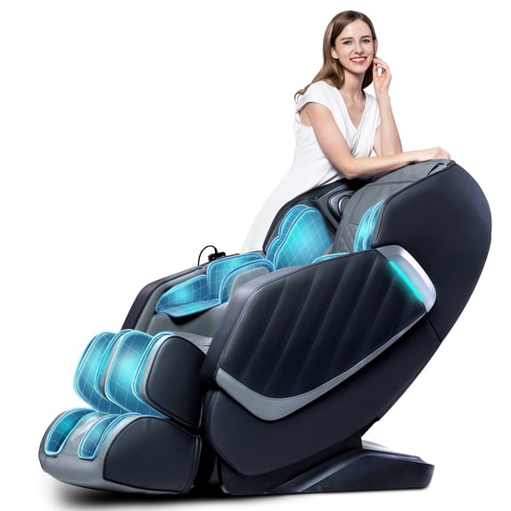 Massage Chair Zero Gravity, HealthRelife Full Body Recliner with Heat SL Track 24 Airbags, Thai-Stretch Bluetooth Speaker, Black&Grey