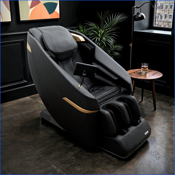 Massage Chair with Zero-Gravity Recline, Air Compression & Tablet Controller | Black | Vinyl