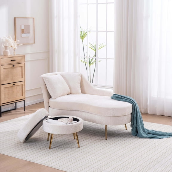 Massage Chairs 58'' Indoor Chenille Chair with Left Armrest and Lumbar Pillow Upholstered Furniture Lounge Chair, Lounge Sofa for Living Room Bedroom Office with Footstool.,Living Room Recliners