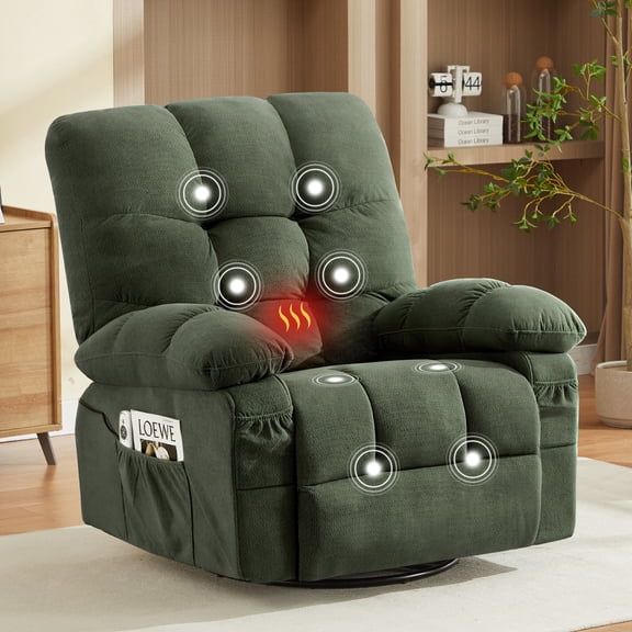 Massage Chairs Massage Swivel Recliner Chair with Vibration Massage and Lumbar Heating for Adults,350LBS Oversized Rocker Recliner Single Sofa with Side Pocket and USB Charge Port for Living Room,Liv