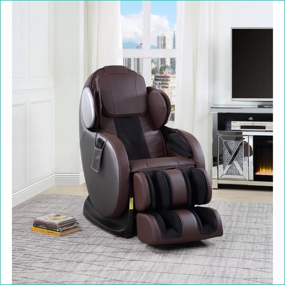 Massage Chairs, Modern Power 2D Zero-Gravity Recliner with 16 Air Bags | Dark Brown PU Leather