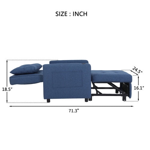 Massage Chairs Sleeper Chair 3-in-1 Convertible Chair Bed Pull Out Sleeper Chair Beds Adjustable Single Armchair Sofa Bed with USB Ports, Side Pocket, Linen Navy Blue,Living Room Recliners