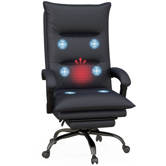 Massage Chairs Vinsetto Microfiber Office Chair with Massage, Heat, Footrest, Gray,Power Recliners
