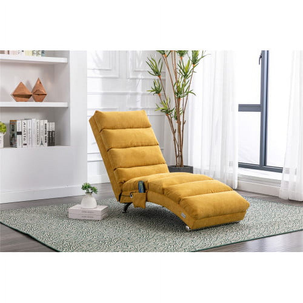 Massage Chaise Lounge Chair,Electric Recliner Chair,Linen Chaise Leisure Accent Chair,Ergonomic Indoor Chair Couch Chair Modern Long Lounger for Living Room Office or Bedroom, Mustard