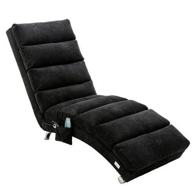 Massage Chaise Lounge Chair,Electric Recliner Chair,Linen Chaise Leisure Accent Chair,Ergonomic Indoor Chair Couch Chair Modern Long Lounger for Living Room Office or Bedroom, Black