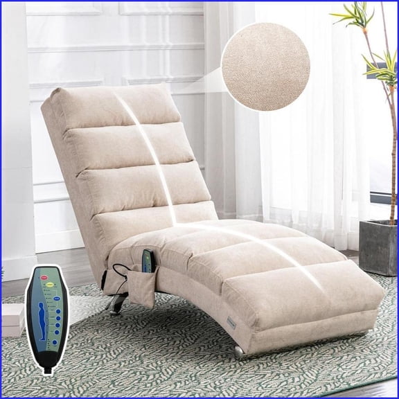 Massage Chaise Lounge, Ergonomic Electric with 5 Modes & Remote | Soft Linen | Beige