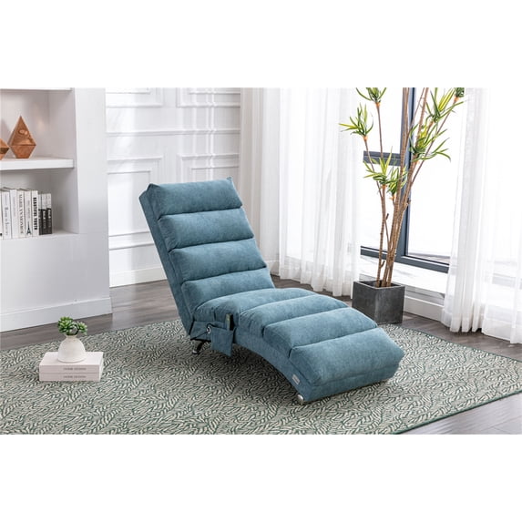 Massage Chaise Lounge, Modern Linen Upholstered Electric Recliner Chair with Ergonomic Backrest and Stable Steel Legs, Comfy Single Sofa Chair Leisure Lounge Chair for Living Room Bedroom, Blue