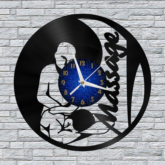 Massage Club Vinyl Wall Clock, Vinyl Record Clock Wall Art Silent & Non-ticking(12 inchs B)