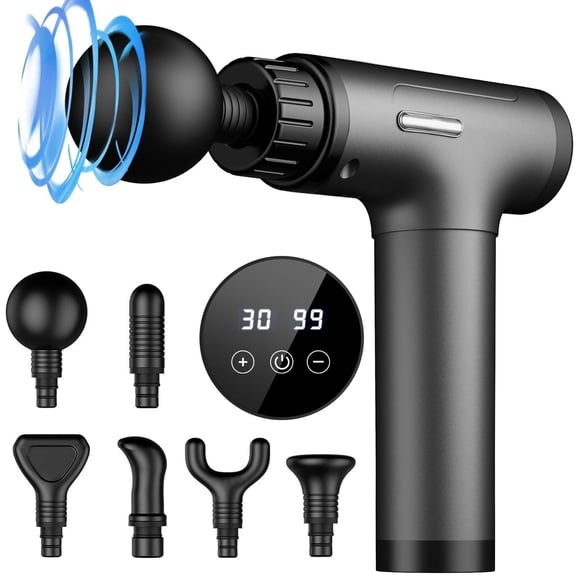 Massage Deep Tissue  Handheld Percussion For Athletes With 6 Attachments & 30 Speed (grey)