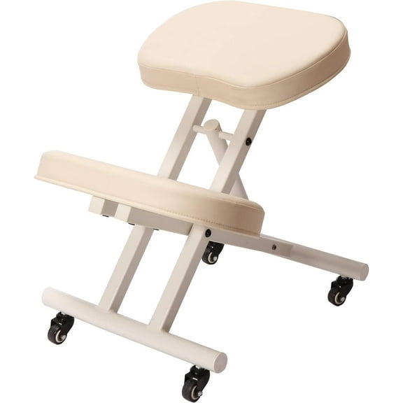 Massage Ergonomic Kneeling Chair, Adjustable Height Posture Stool for Home and Office - Neck and Back Pain Relieving | Spine Tension Relief- Thick Comfortable Cushions (Cream)