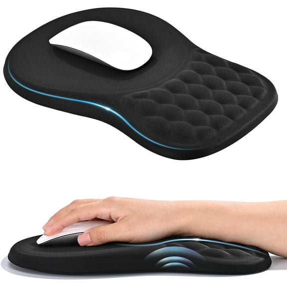 Massage Ergonomic Mouse Pad with Wrist Rest, Dual-Slope Design for Carpal Tunnel Relief, Mousepad with Memory Foam Wrist Rest and Non-Slip PU Base, Office Desk Accessories