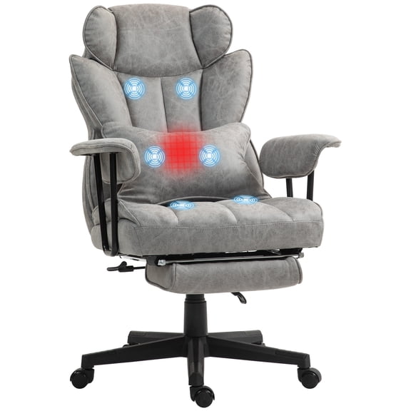 Massage Executive Office Chair with 6 Vibration Points, 400LBS Heated Big and Tall Office Chair with Foot Rest and Lumbar Support, Reclining Computer Desk Chair for Home Office, Gray
