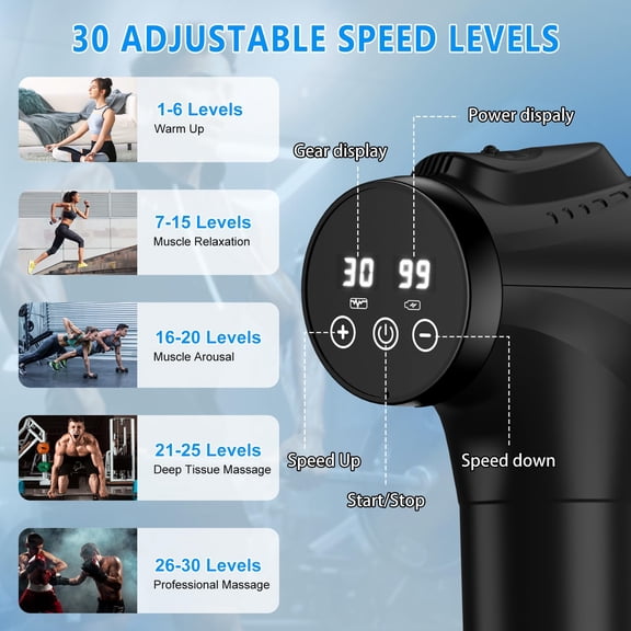 Massage For Athletes Handheld Electric Deep Tissue Percussion Device With 30 Speed Levels 9 Heads Black