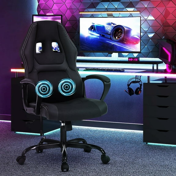 Massage Gaming Chair Comfortable Ergonomic Office Chair Racing Computer Desk Chair with Adjustable Backrest and Height, Black