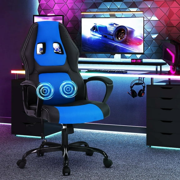 Massage Gaming Chair Comfortable Ergonomic Office Chair Racing Computer Desk Chair with Adjustable Backrest and Height, Blue