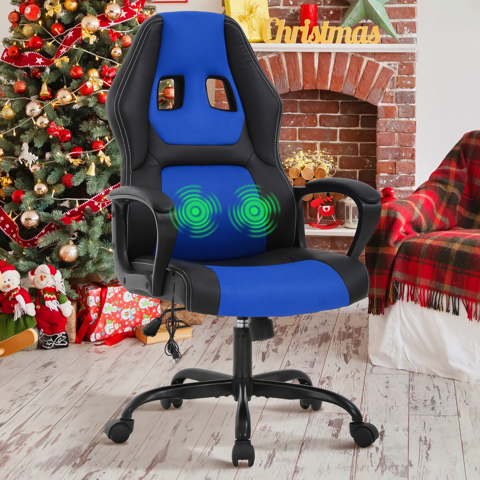 Massage Gaming Chair, High Back Office Chair Adjustable Gamer Chair Ergonomic Computer Chair with Lumbar Support Task Rolling Swivel Chair Game Chair for Adult &Teen(Blue)