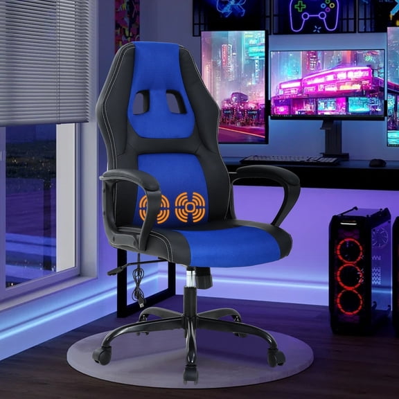 Massage Gaming Chair, High Back Office Chair Adjustable Gamer Chair Ergonomic Computer Chair with Lumbar Support Task Rolling Swivel Chair Game Chair for Adult &Teen(Blue)