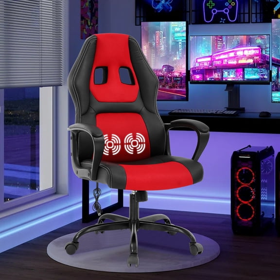 Massage Gaming Chair, High Back Office Chair Adjustable Gamer Chair Ergonomic Computer Chair with Lumbar Support Task Rolling Swivel Chair Game Chair for Adult &Teen(Red)