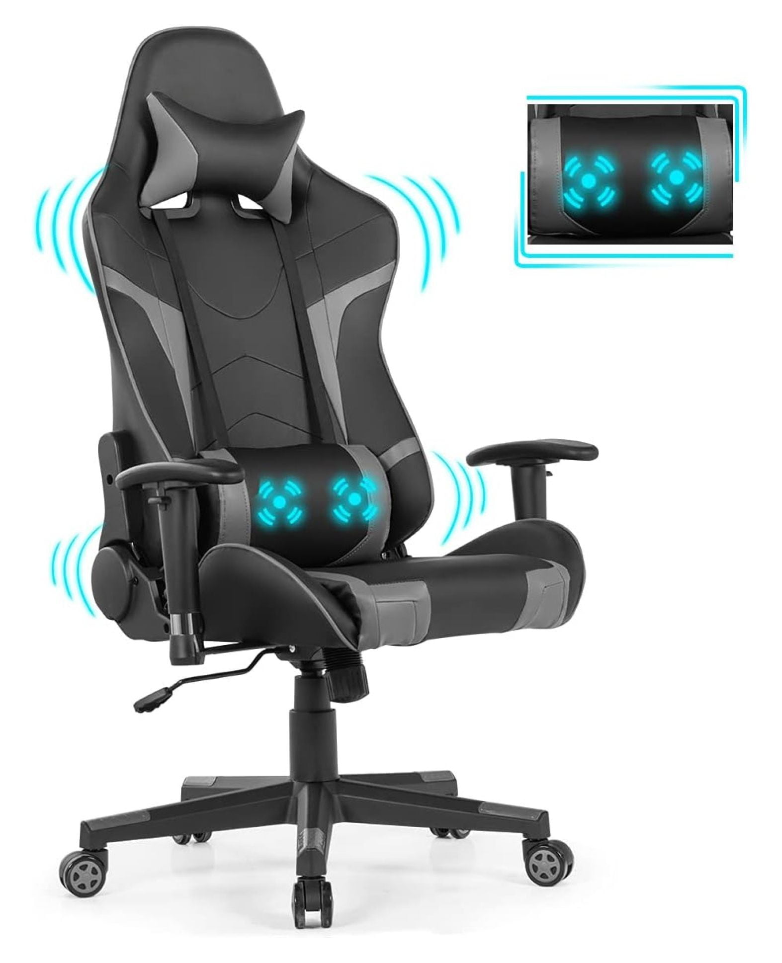 Massage Gaming Chair, Racing Computer Swivel Chair with Headrest