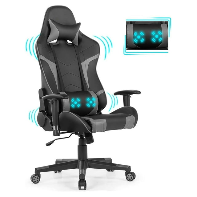 Massage Gaming Chair, Racing Computer Swivel Chair with Headrest