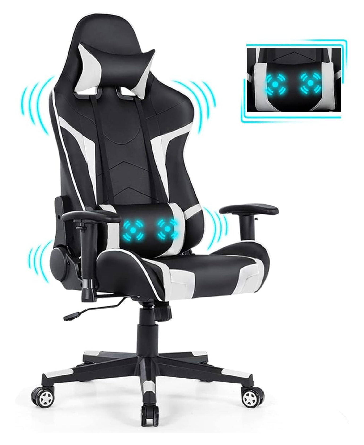 Massage Gaming Chair, Racing Computer Swivel Chair with Headrest