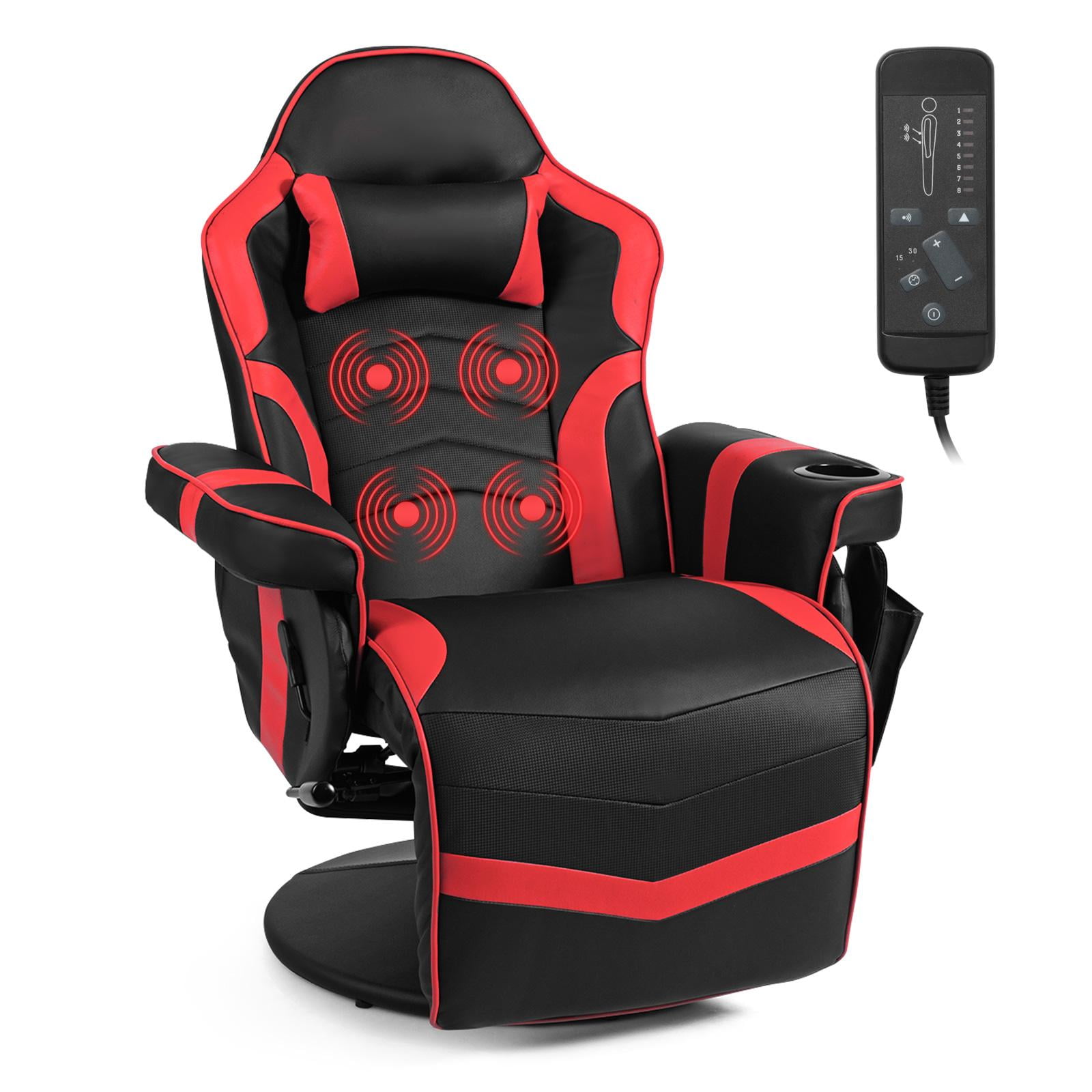 Red and Black PU Leather Ergonomic Massage Gaming Chair with Adjustable Arms