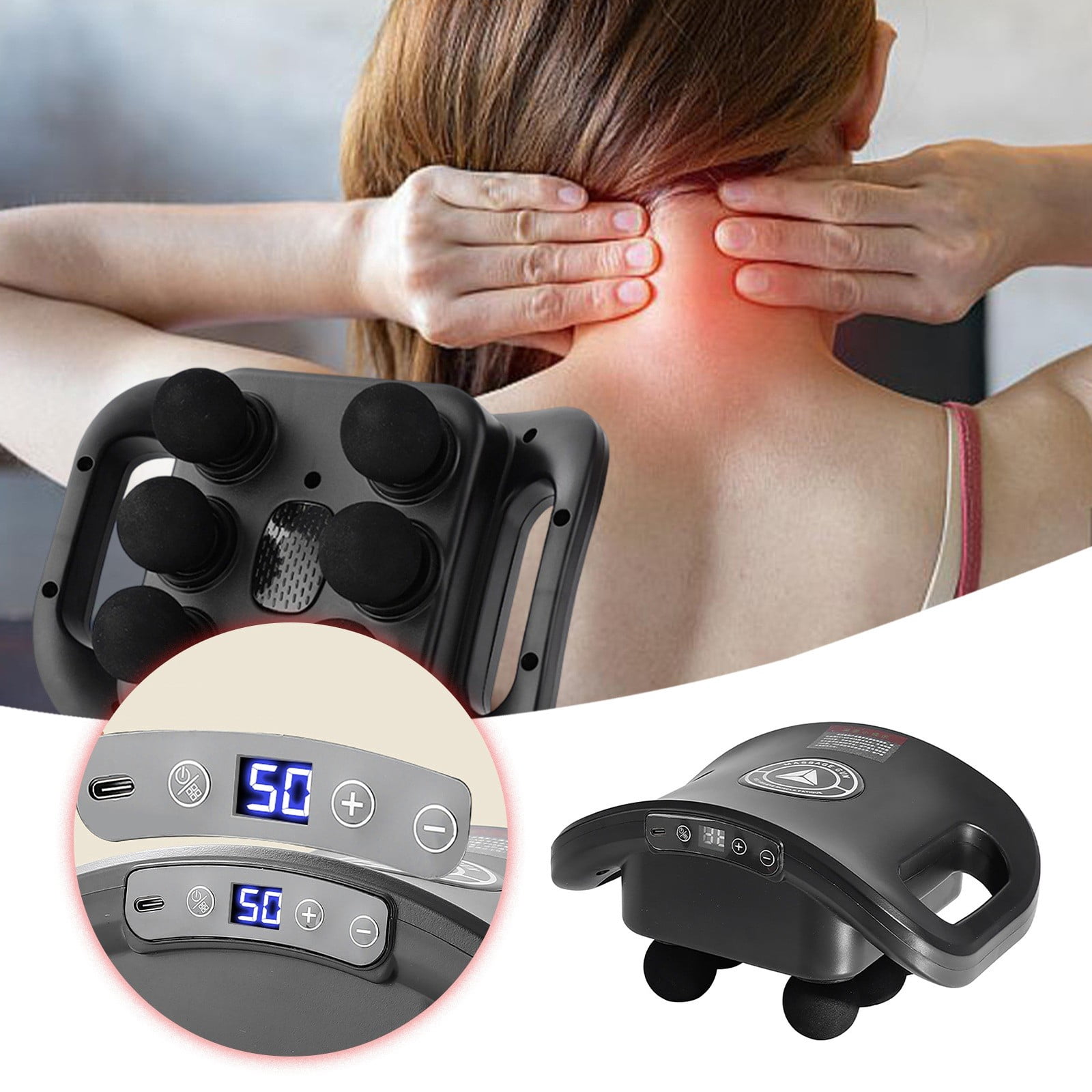 Massage Gun, 6 Head Deep Tissue Quiet Massager, Portable Muscle Massage Gun for Back Neck Muscle Relieve, 9 Levels Speed Modes, Digital Display 6 Massage Heads Link Drive System